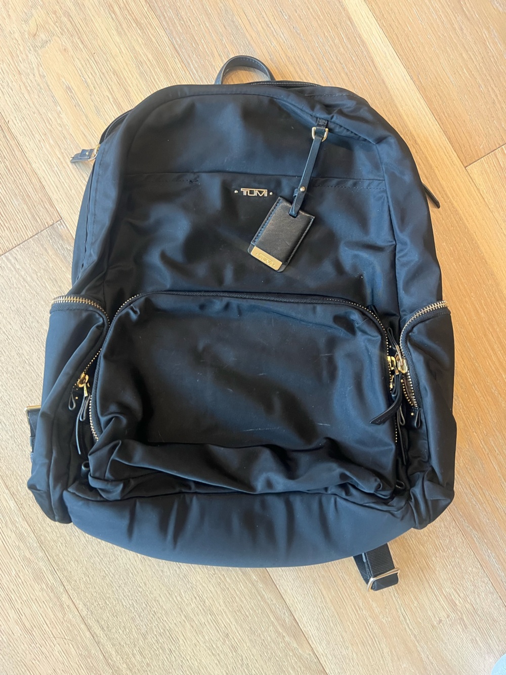 Tumi Black Nylon Backpack with Gold Hardware